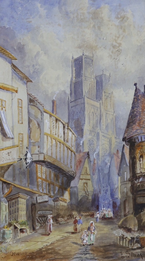 E. Schafer (19th C.), pair of watercolours, Street scenes, Orleans, signed, 50 x 28cm